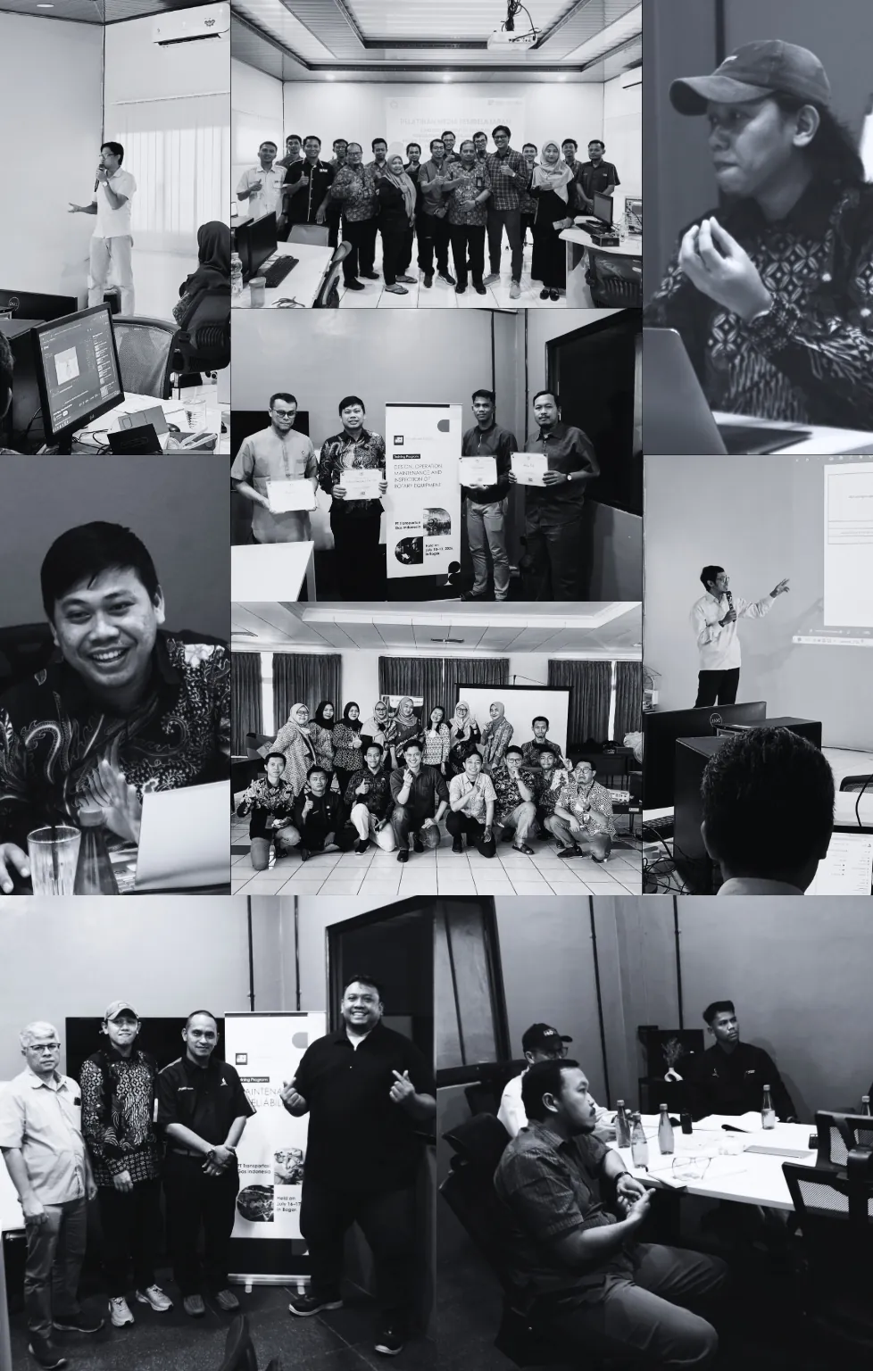 Collage of Sukma Karya Solusi training sessions, workshops, and group photos with participants